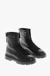 Woolrich Textured Leather Military Lace-up Booties With Vibram Sole In Black