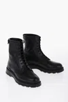 Woolrich Textured Leather Work Boot Combat Boots With Zip In Black