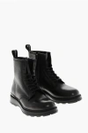 Woolrich Textured Leather Work Combat Booties With Inner Zip In Black