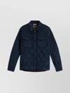 Woolrich Textured Short Jacket Chest Pockets In Blue