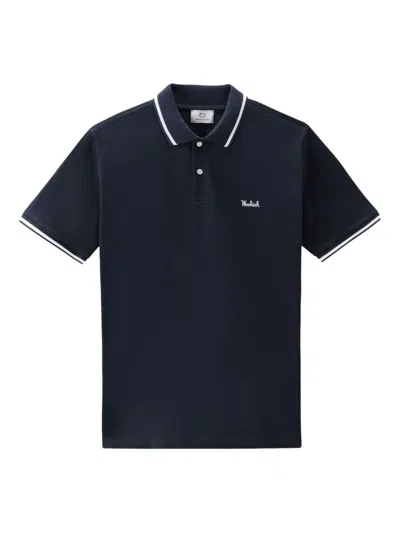 Woolrich Tipped-collar Polo Shirt In Blue