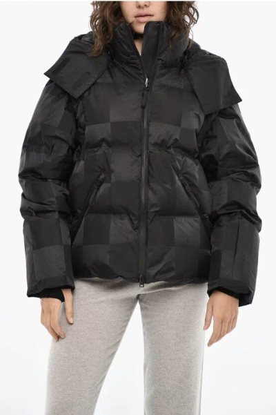 Woolrich Ton On Ton Check Shelter Down Jacket With Hood In Blue