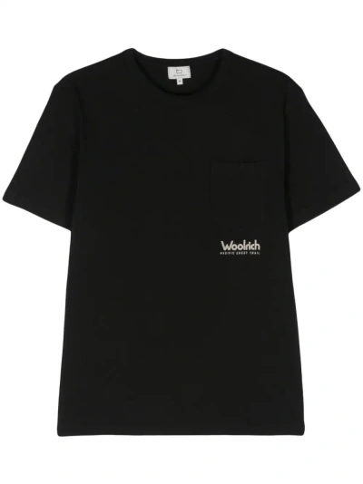 Woolrich Embossed-logo Cotton T-shirt In Black