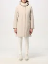 Woolrich Single-breasted Hooded Coat In Cream