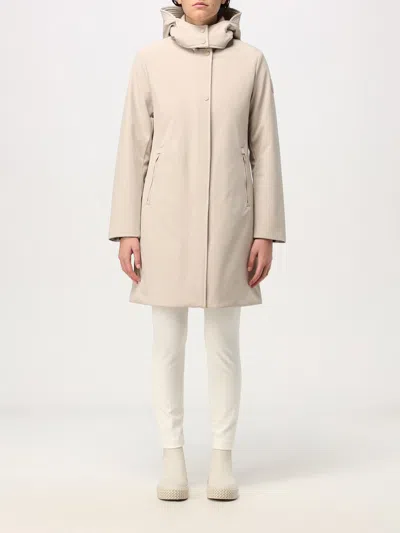 Woolrich Single-breasted Hooded Coat In Cream