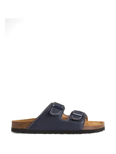 Woolrich Tumbled Leather Buckle Sandals In Blue