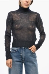 Woolrich Turtleneck Open Work Mohair Blend Sweater In Gray