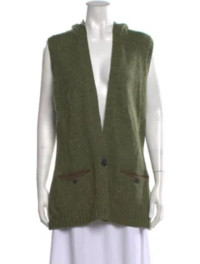 Pre-owned Woolrich Tweed Pattern Open Front Sweater In Green