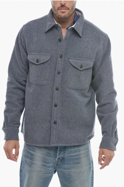 Woolrich Twill Alaskan Overshirt With Double Breast Pocket In Blue