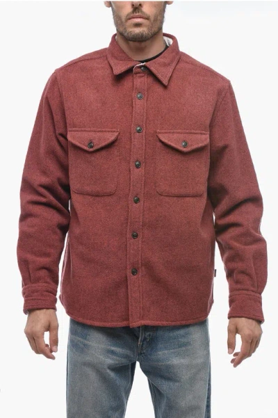 Woolrich Twill Wool And Nylon Alaskan Overshirt With Double Breast Po In White