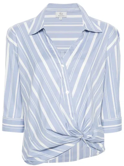 Woolrich Twist-detail Striped Shirt In Blue