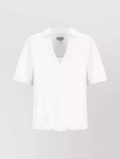 Woolrich V Neck Collar Drawstrings Hem Short Sleeves In White