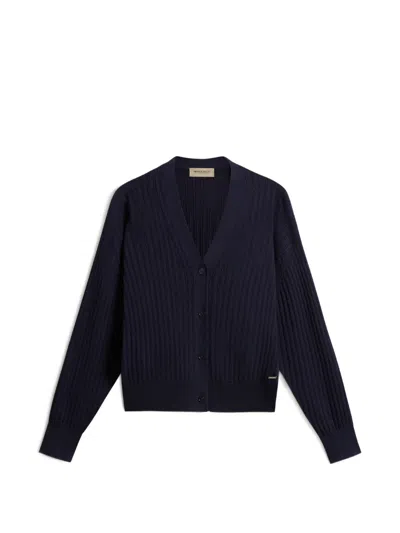 Woolrich V-neck Ribbed Cardigan In Purple