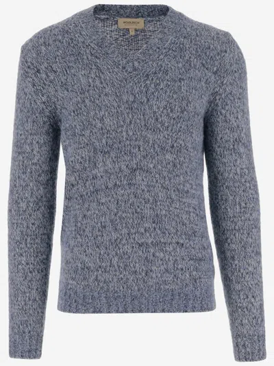 Woolrich V Neck Sweater In Alpaca Blend In Gray