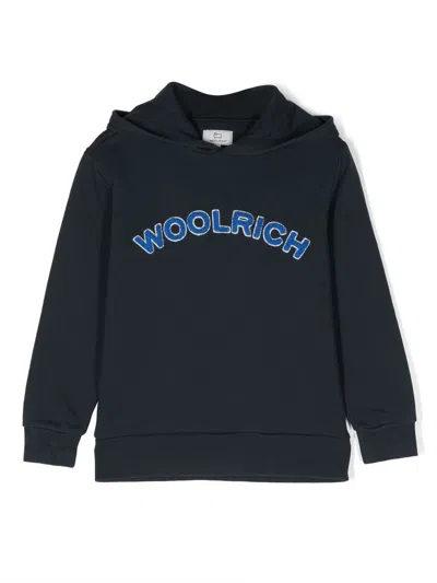 Woolrich Kids' Varsity Terry-cloth-logo Hoodie In Blue