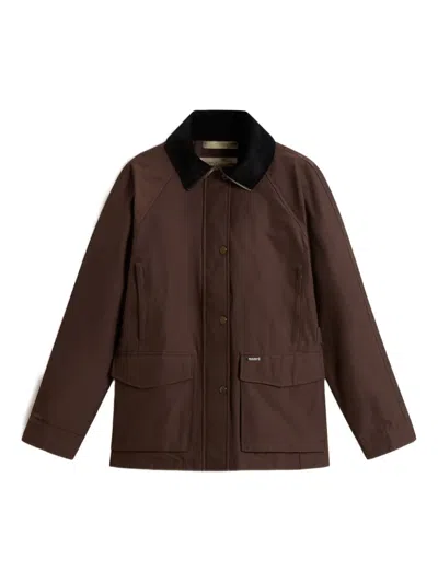 Woolrich Velvet-collar Cotton Jacket In Brown