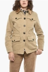 Woolrich Velvet Utility Jacket With Corduroy Neck In Brown