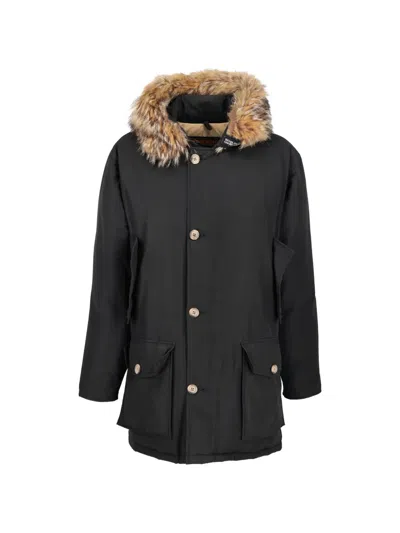 Pre-owned Woolrich Vintage Arctic Fur-trimmed Coat In Black