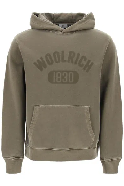 Woolrich Vintage-look Hoodie With Logo Print And In Brown