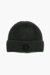 Woolrich Virgin Wool Beanie With Front Logo Patch In Green