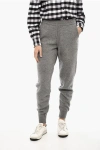 Woolrich Virgin Wool Joggers With Ribbed Details In Gray
