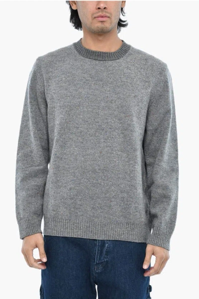 Woolrich Virgin Wool Mixmedia Crew-neck Sweater In Gray