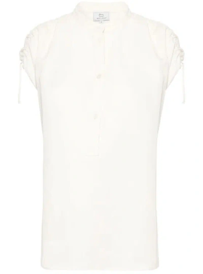 Woolrich Sleeveless Slub Blouse In Bianco