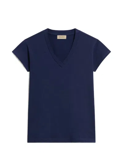 Woolrich V-neck Slub-fabric T-shirt In Blue