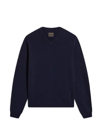 Woolrich V-neck Wool Sweater In Blue