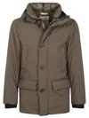 Woolrich Waterproof Nylon Parka With Drawstring Hood And Flap Pockets In Brown