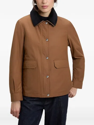 Woolrich Waxed-cotton Corduroy-collar Jacket In Brown