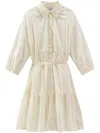 Woolrich Tiered Skirt Cotton Shirt Dress With Puff Sleeves In White
