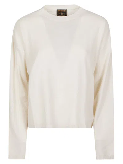 Woolrich White Cozy Lightweight Ribbed Wool-blend Sweater In Neutral