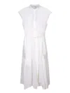 Woolrich White Gathered Dress In Poplin In White