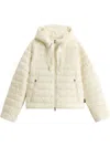 Woolrich Short Down Jacket With Hood And Quilted Pattern In Neutral