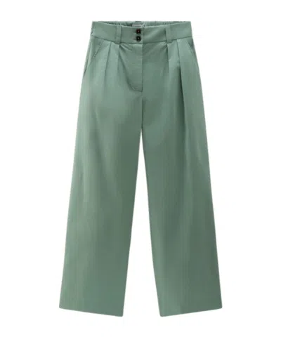 Woolrich Wide-leg Cotton Trousers In Green