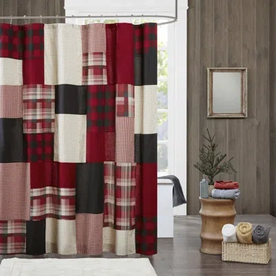Woolrich Winter Hills 100% Cotton Patchwork Single Shower Curtain In Red