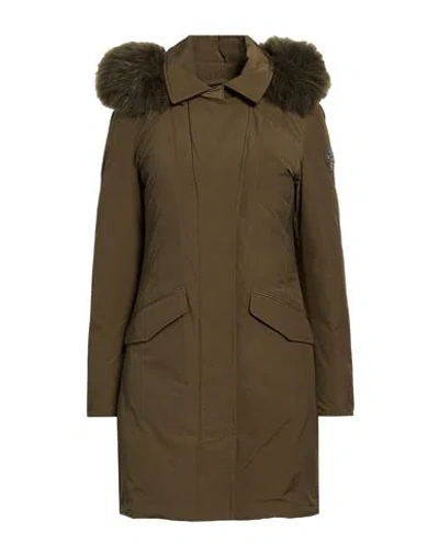 Woolrich Woman Coat Military Green Size Xxl Polyester In Brown