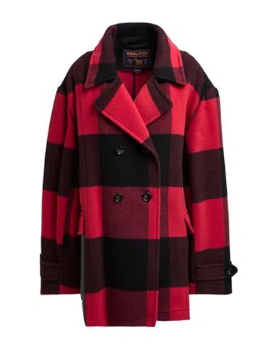 Woolrich Buffalo Checked Wool Blend Coat In Black