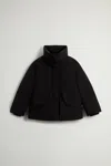 Woolrich Black Coat With High Collar And Boxy Silhouette In Black