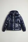 Woolrich Short Puffer Jacket With Hood And Drawstrings In Blue