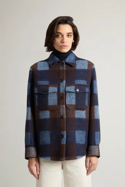 Woolrich Check Pattern Wool Over Shirt In Blue