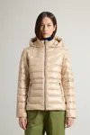 Woolrich Long-sleeved Down Jacket In Khaki