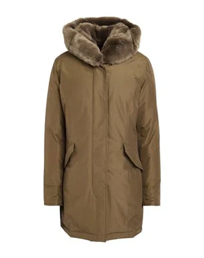 Woolrich Woman Puffer Military Green Size L Cotton, Polyamide In Brown