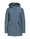 Woolrich Woman Puffer Slate Blue Size L Cotton, Polyamide
