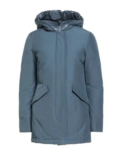 Woolrich Woman Puffer Slate Blue Size L Cotton, Polyamide