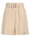 Woolrich Belted Pleated Slub-woven Shorts In Beige