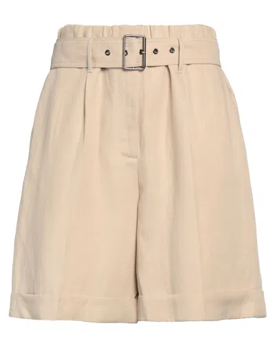 Woolrich Belted Pleated Slub-woven Shorts In Beige