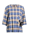 Woolrich Plaid Checked Oversized T-shirt With Maxi Monogram Patch In Blue