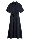 Woolrich Black Long Dress With Short Sleeves And Belt In Blue